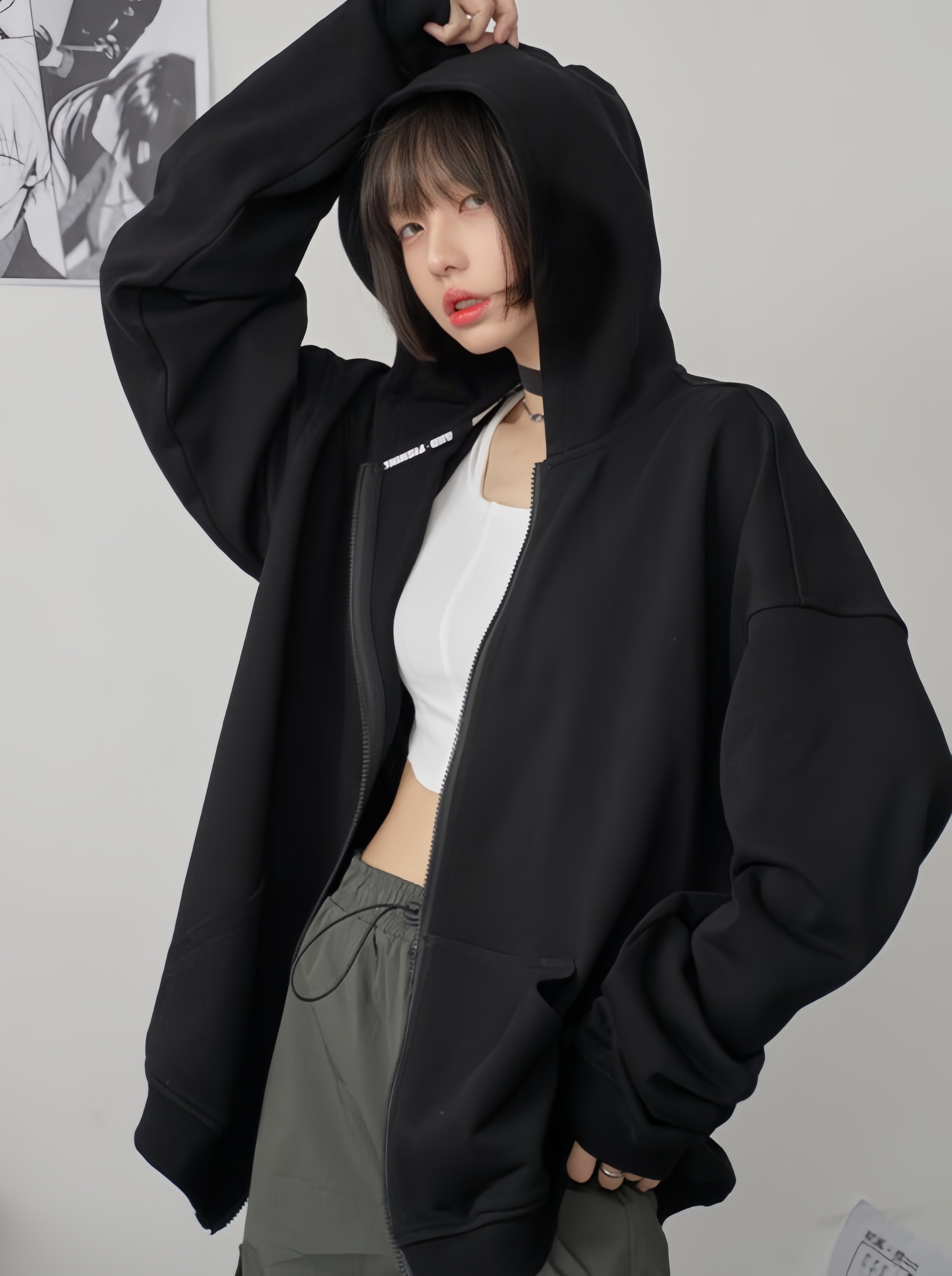 Unisex Black Zippered Cardigan