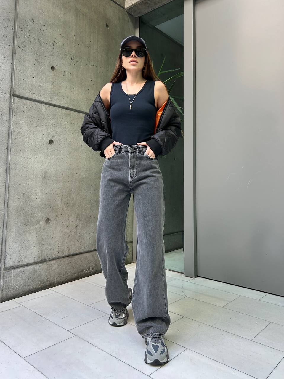 جينز وايد ليك رصاصي