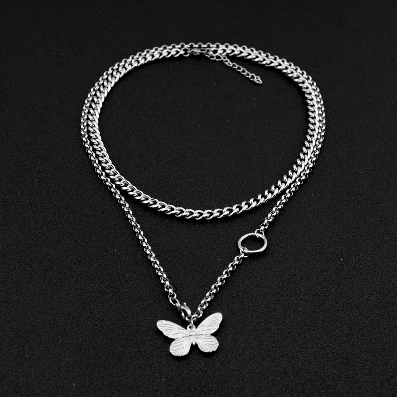 Stainless Steel Butterfly Double Layer Necklace A4