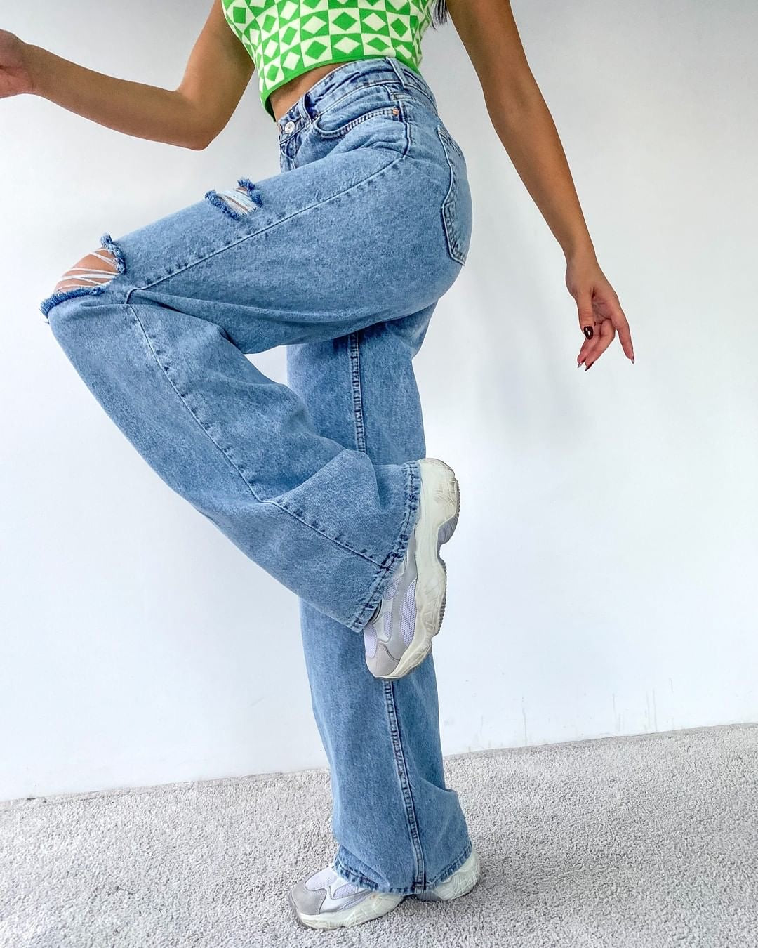 ripped jeans ‏wide leg A39⁩