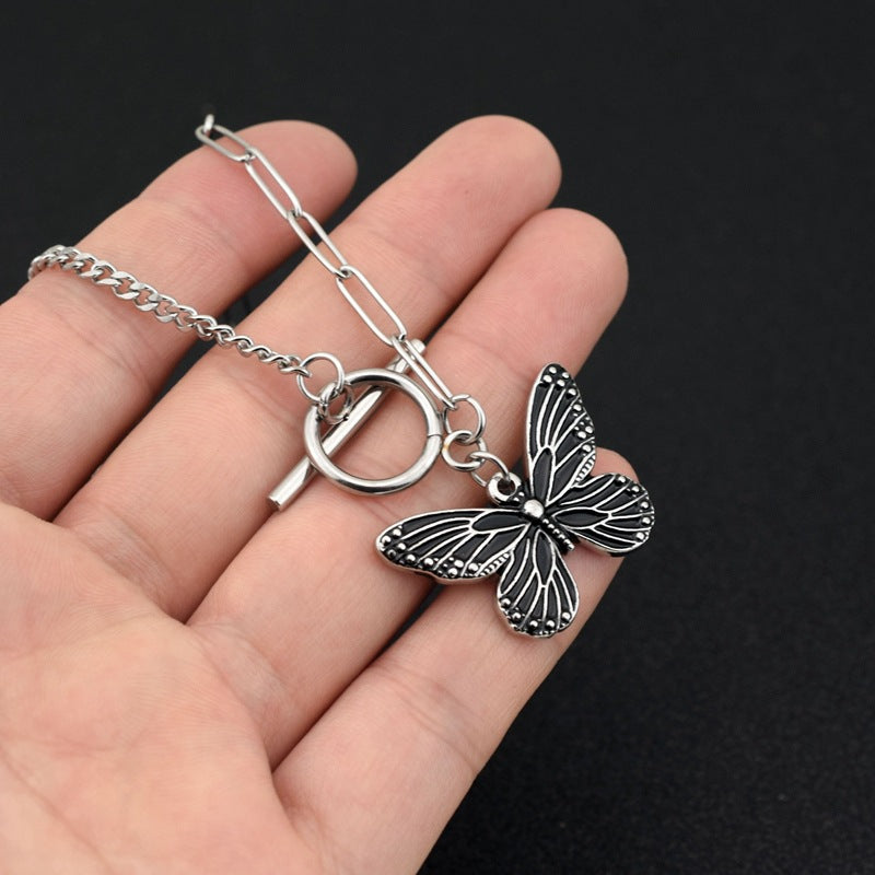 Stainless Steel Butterfly Double Layer Necklace A40