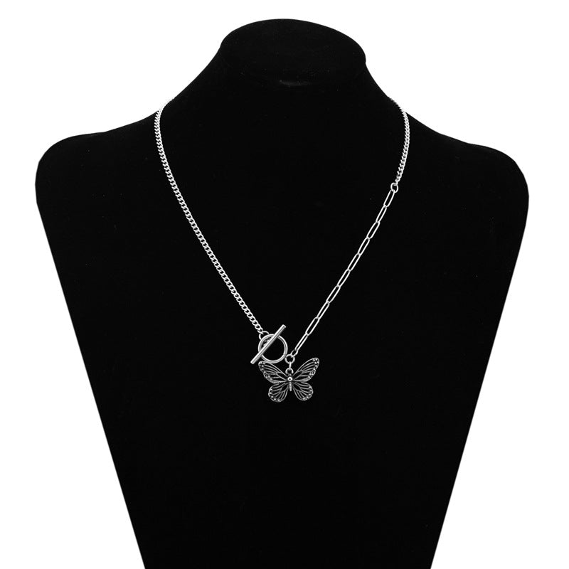 Stainless Steel Butterfly Double Layer Necklace A40