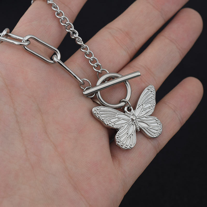 Stainless Steel Butterfly Double Layer Necklace A3