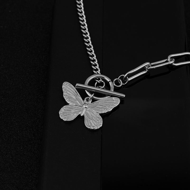 Stainless Steel Butterfly Double Layer Necklace A3
