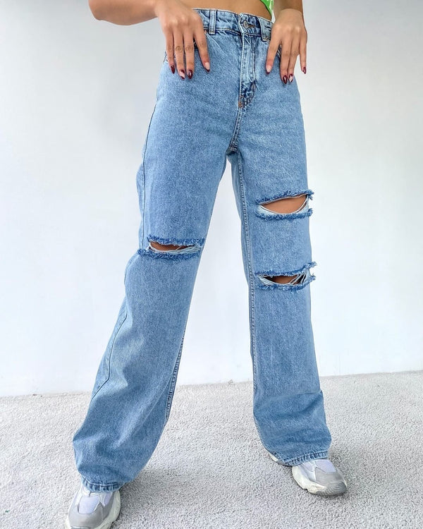 ripped jeans ‏wide leg A39⁩