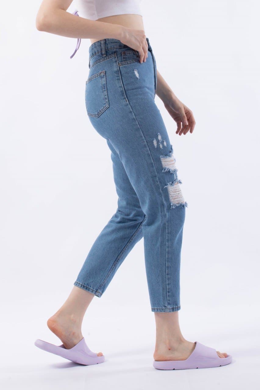 Light Blue Ripped Mom Jeans - مـوها ستـور