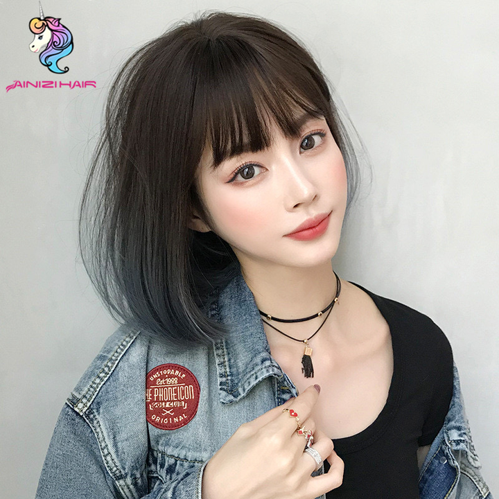 Wig Korean short bob natural gradient color button - مـوها ستـور