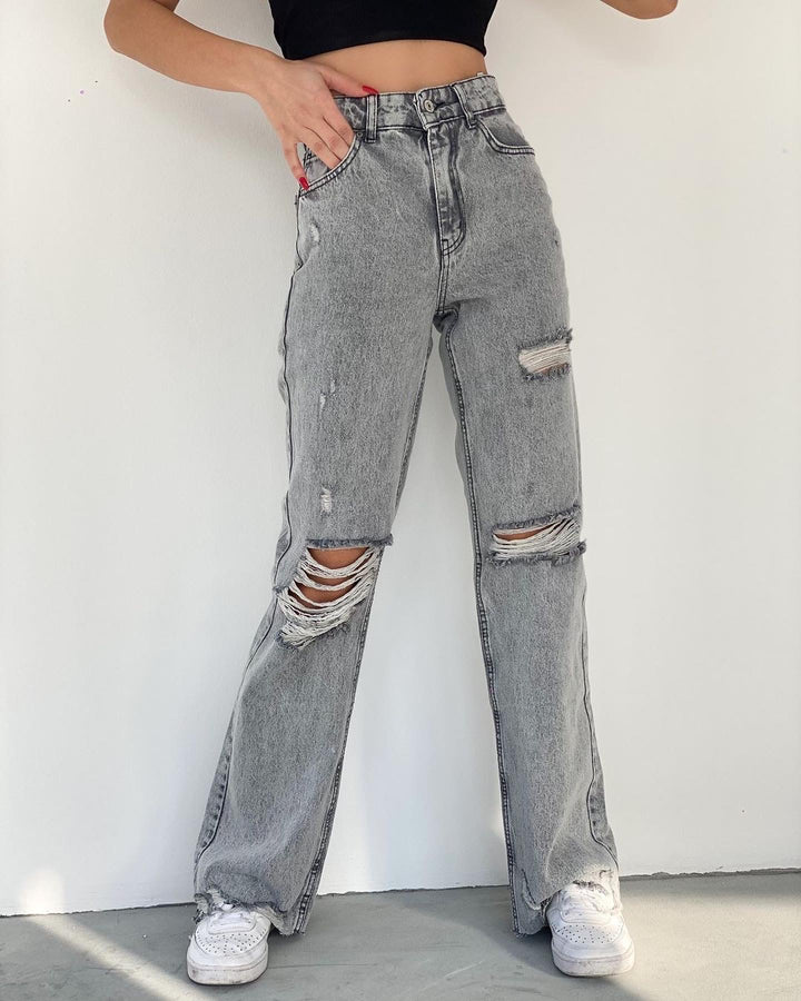Jeans ‏wide leg Ripped⁩ A2 - مـوها ستـور