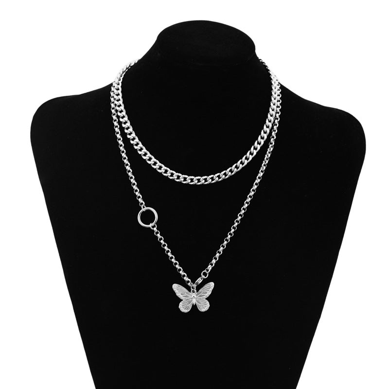 Stainless Steel Butterfly Double Layer Necklace A4 - مـوها ستـور