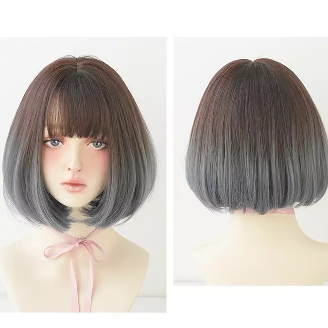 Wig Korean short bob natural gradient color button - مـوها ستـور