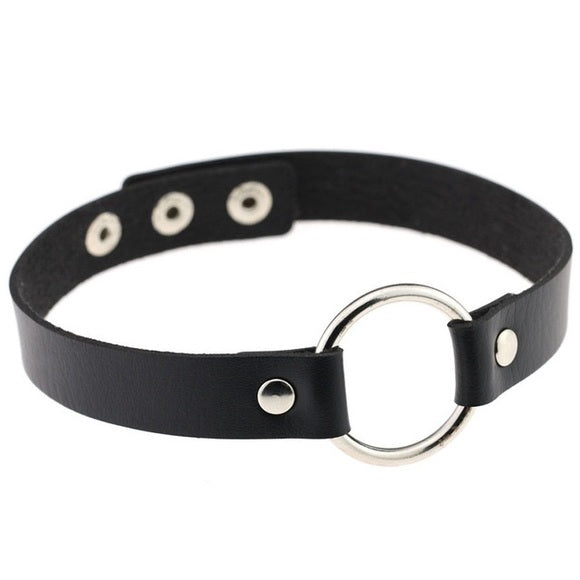 Black Leather Choker Collar Necklace - مـوها ستـور