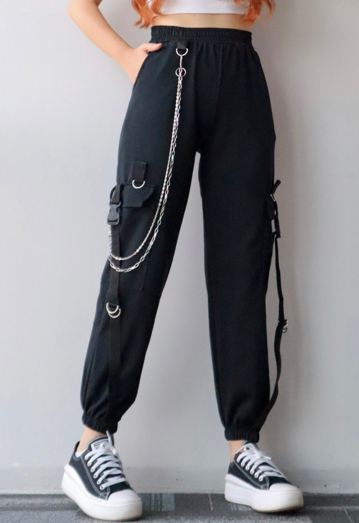 Black Chain Detailed Cargo Pocket Sweatpants - مـوها ستـور
