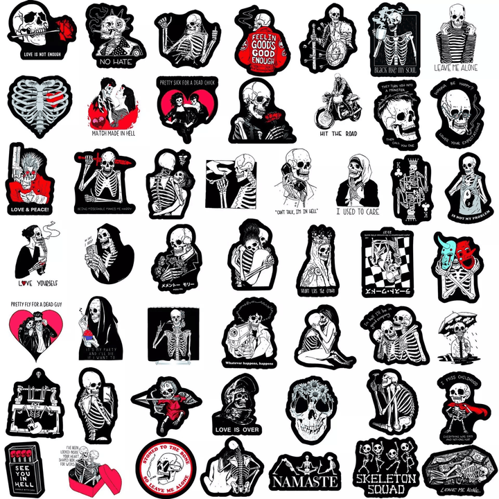 50Pcs Red Black Skeleton Stickers - مـوها ستـور