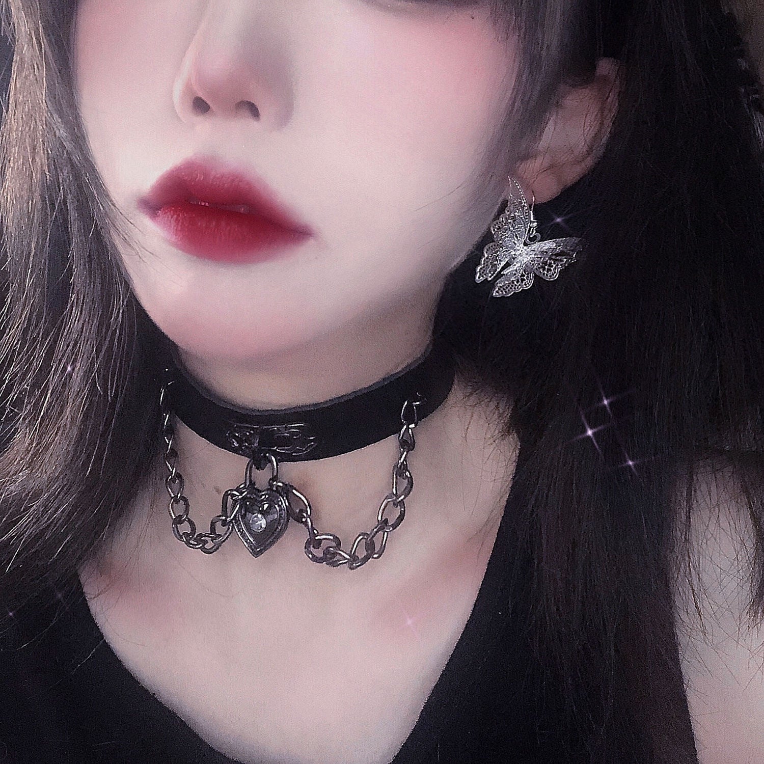 choker collar dark black peach heart - مـوها ستـور