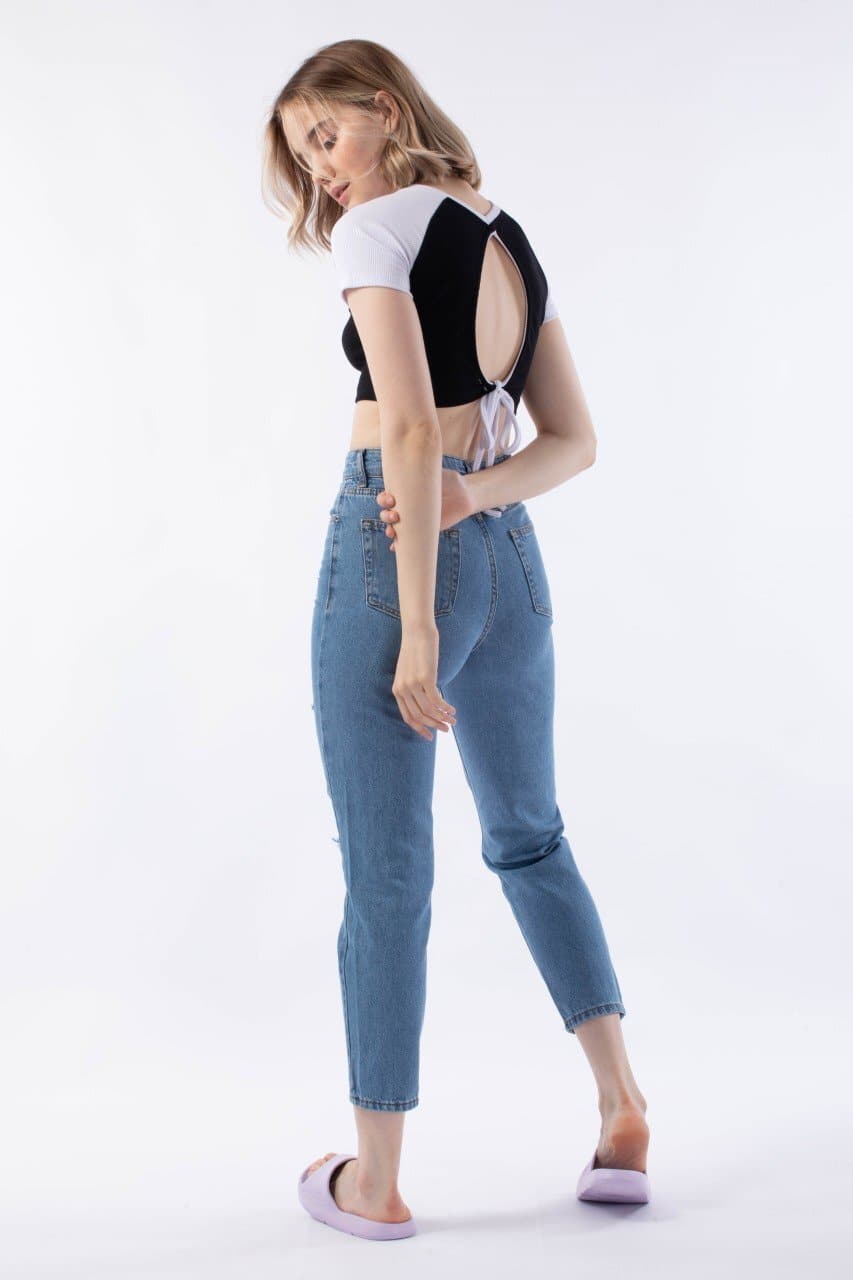 Light Blue Ripped Mom Jeans - مـوها ستـور