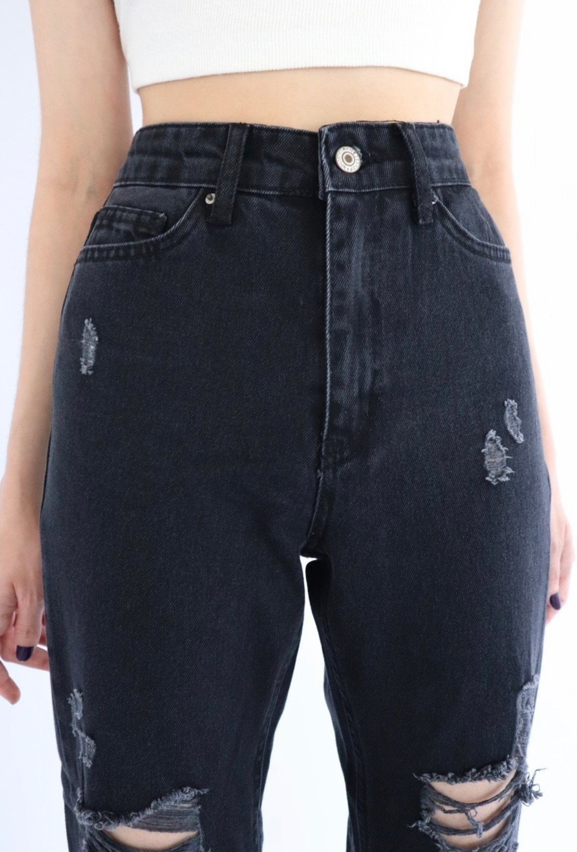 Black Ripped Mom Jeans - مـوها ستـور