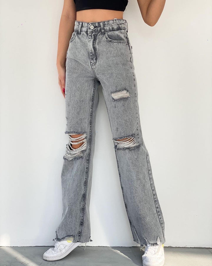 Jeans ‏wide leg Ripped⁩ A2 - مـوها ستـور