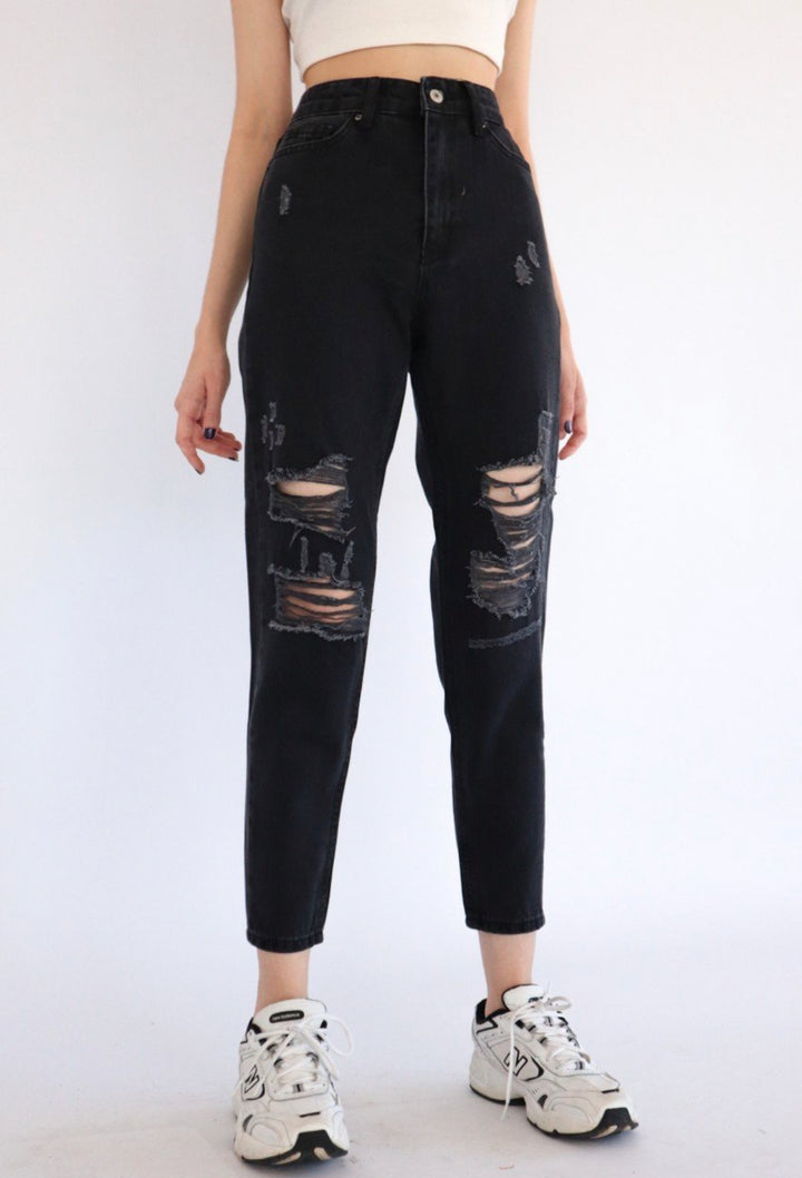 Black Ripped Mom Jeans - مـوها ستـور