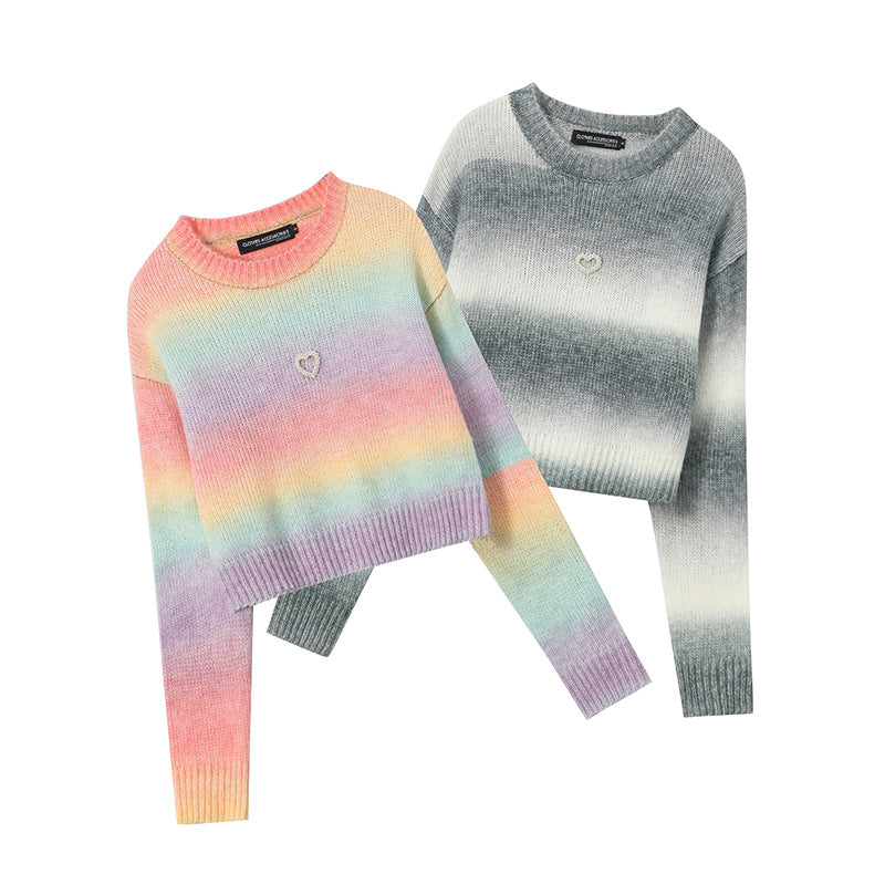 ‏Gradient Striped Crop Sweater
