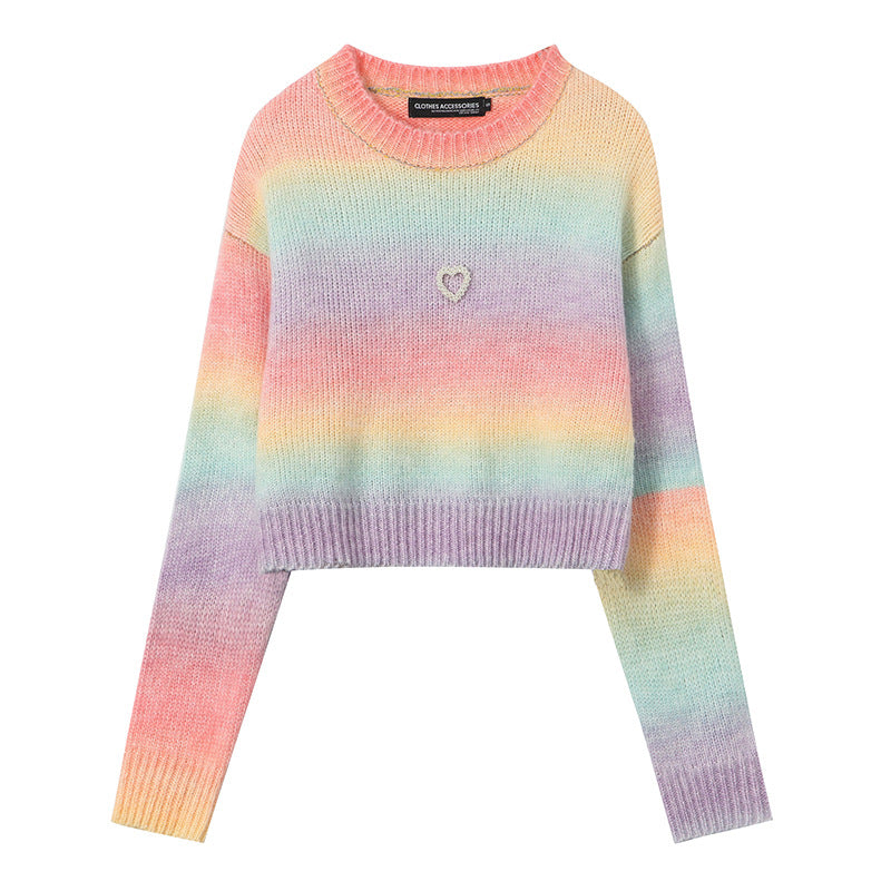 ‏Gradient Striped Crop Sweater