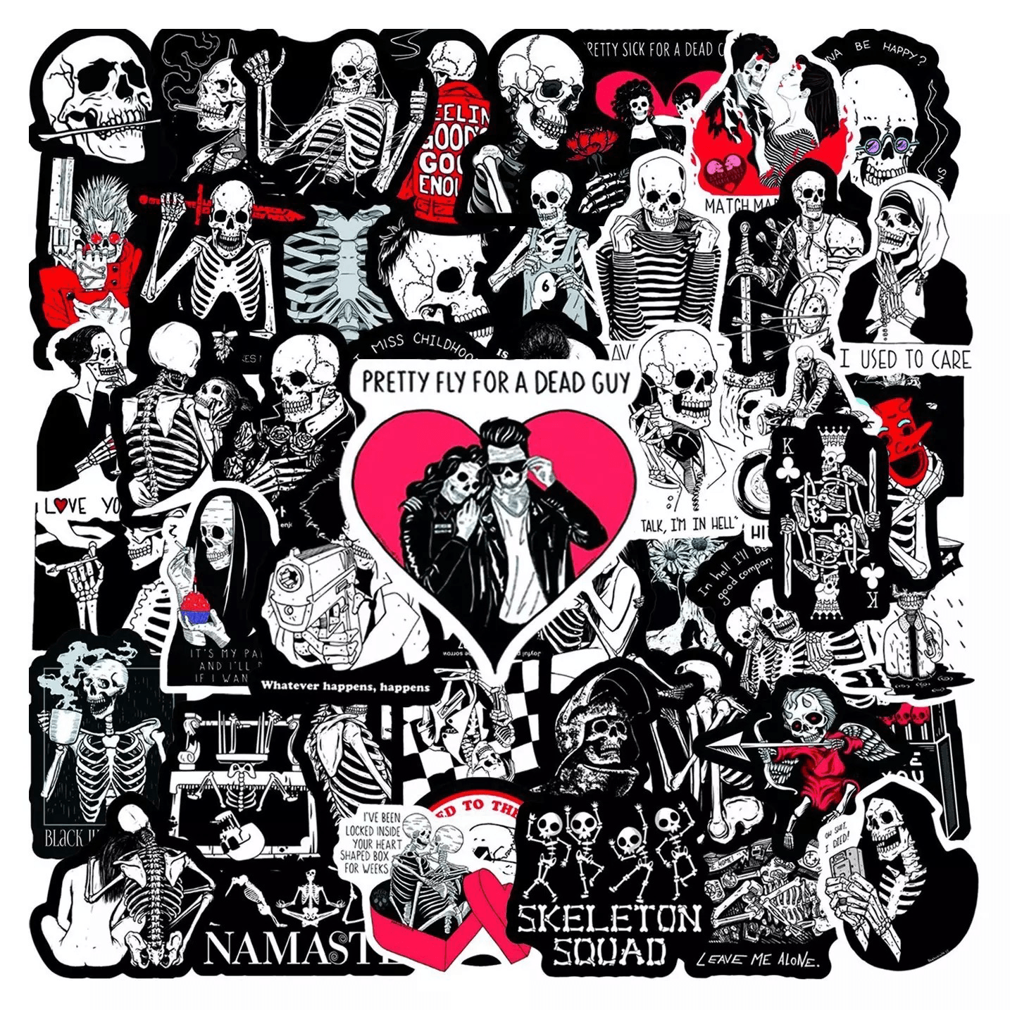 50Pcs Red Black Skeleton Stickers - مـوها ستـور