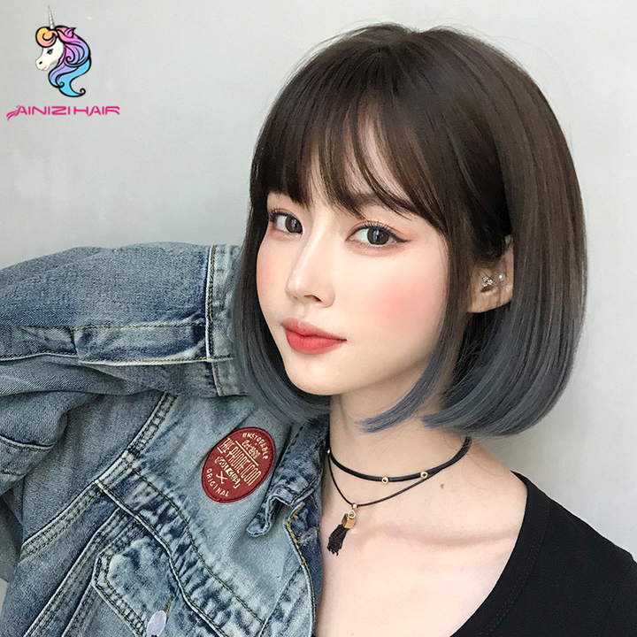 Wig Korean short bob natural gradient color button - مـوها ستـور