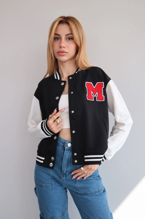Red M embroidery College Jacket